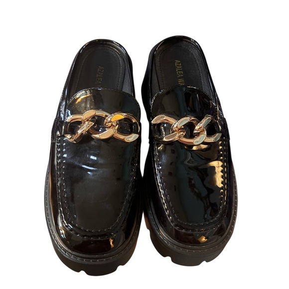Azalea Wang Peggy Black Vegan Patent Leather Flatform Oxfords – Women’s Sz 10 - Picture 2 of 9
